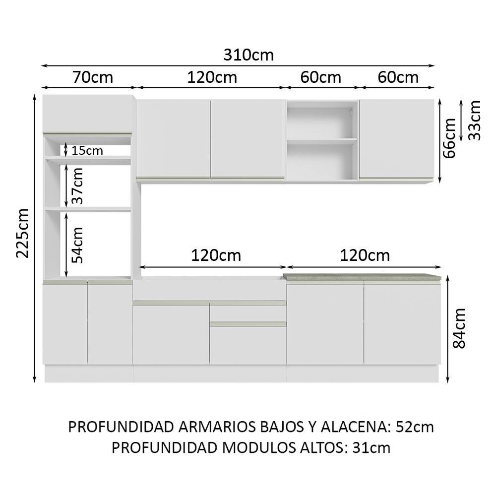 Foto 3 | Cocina Integral Completa 310 cm Glamy Madesa 02 Blanco