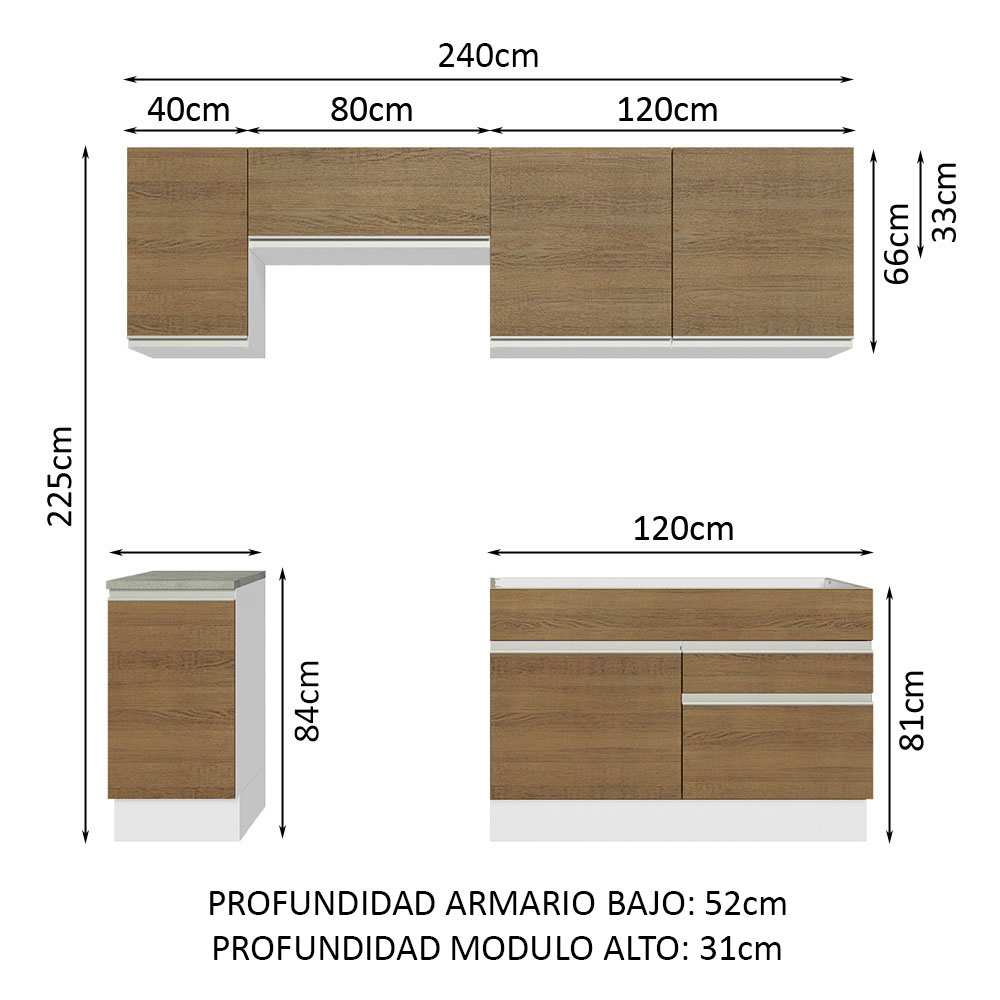 Foto 7 | Cocina Completo 240 cm Madesa Glamy Marrón