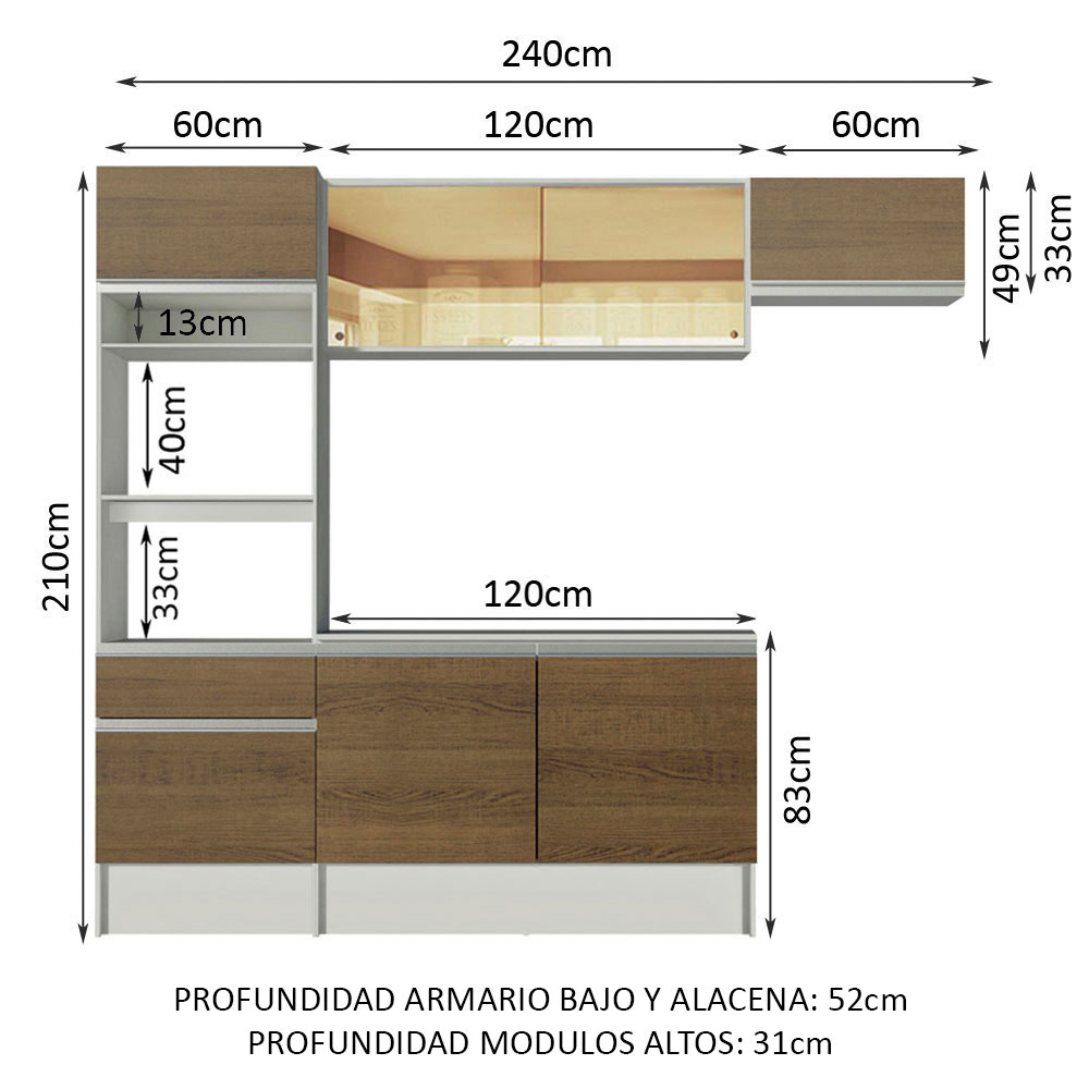 Foto 7 pulgar | Cocina Integral Madesa Diamante 240 cm - color Blanco/Marrón 02