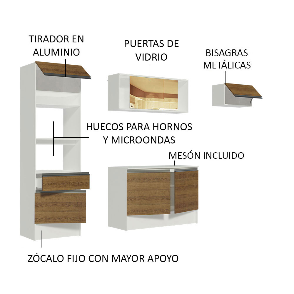 Foto 7 | Cocina Integral Madesa Diamante 240 cm - color Blanco/Marrón 02