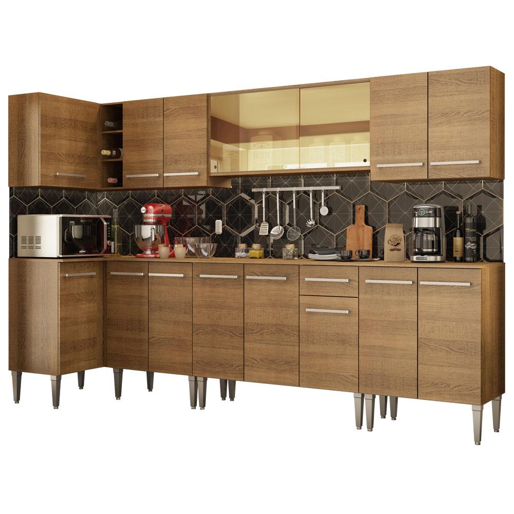 Cocina Integral Esquinera Madesa Emilly Mega Marrón 357cm 8 Piezas