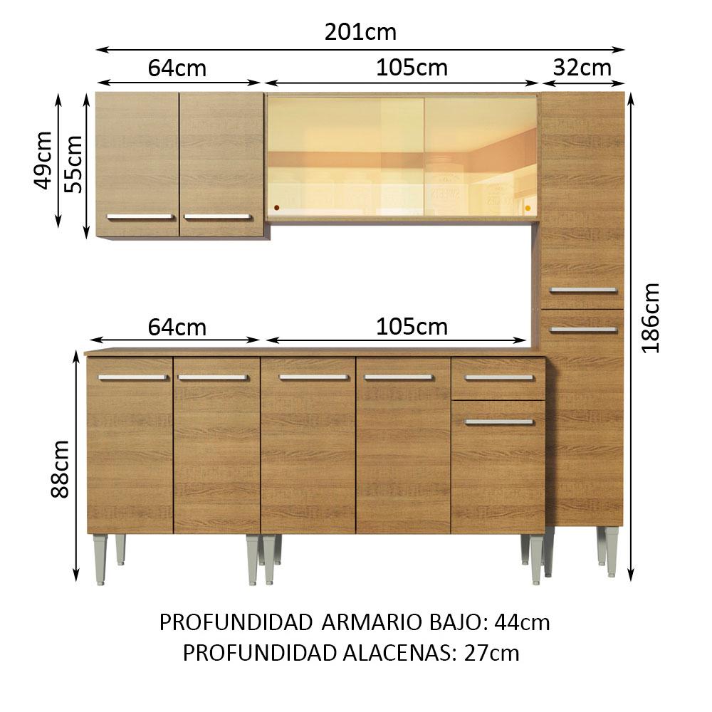 Foto 3 | Mueble de Cocina Integral Emilly West Madesa 201cm - Amplio Espacio y Elegante Diseño