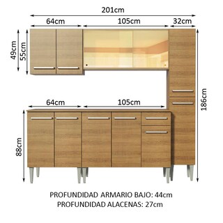 Foto 3 | Mueble de Cocina Integral Emilly West Madesa 201cm - Amplio Espacio y Elegante Diseño