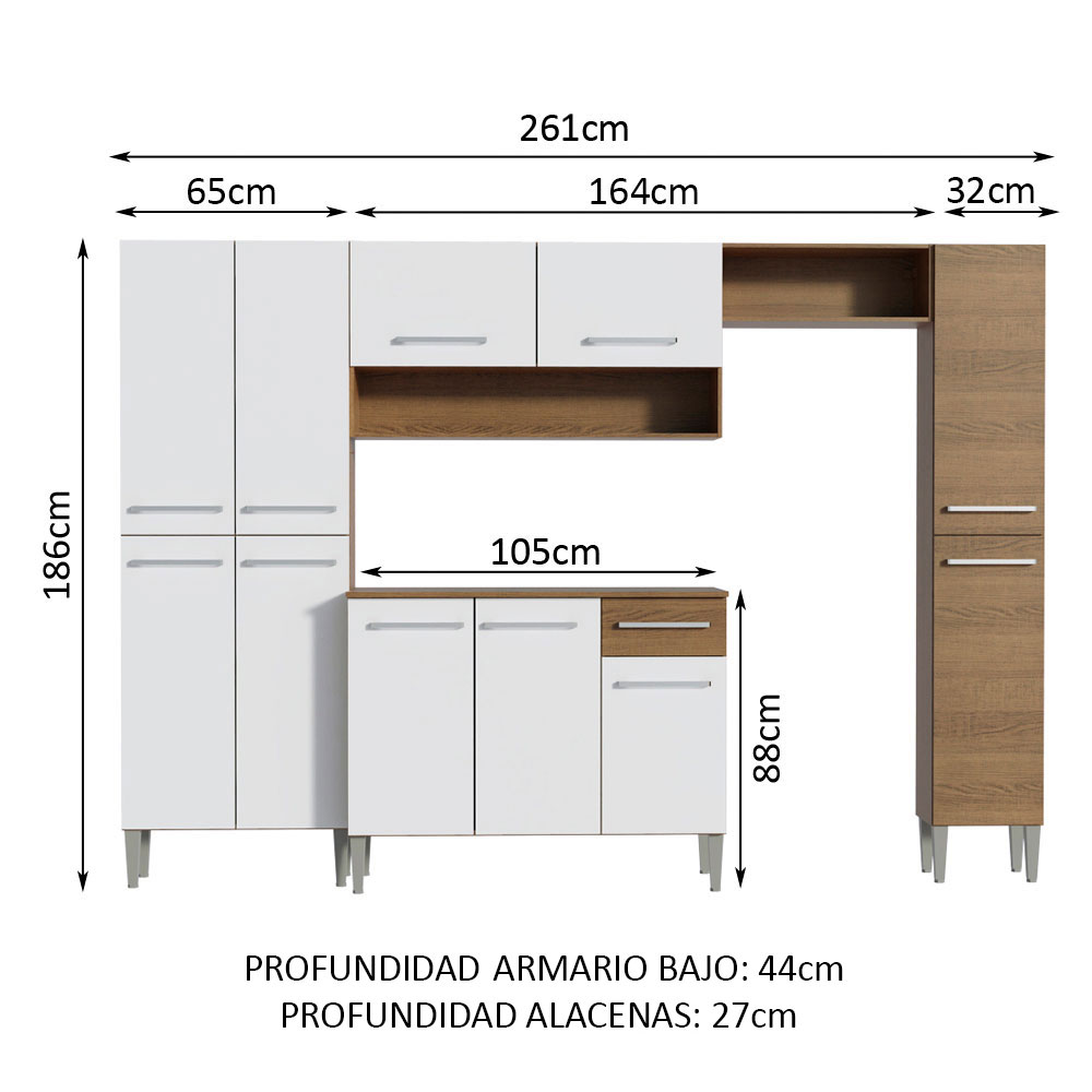 Foto 3 | Cocina Integral Madesa Emilly Hit 261 CM Marrón y Blanco