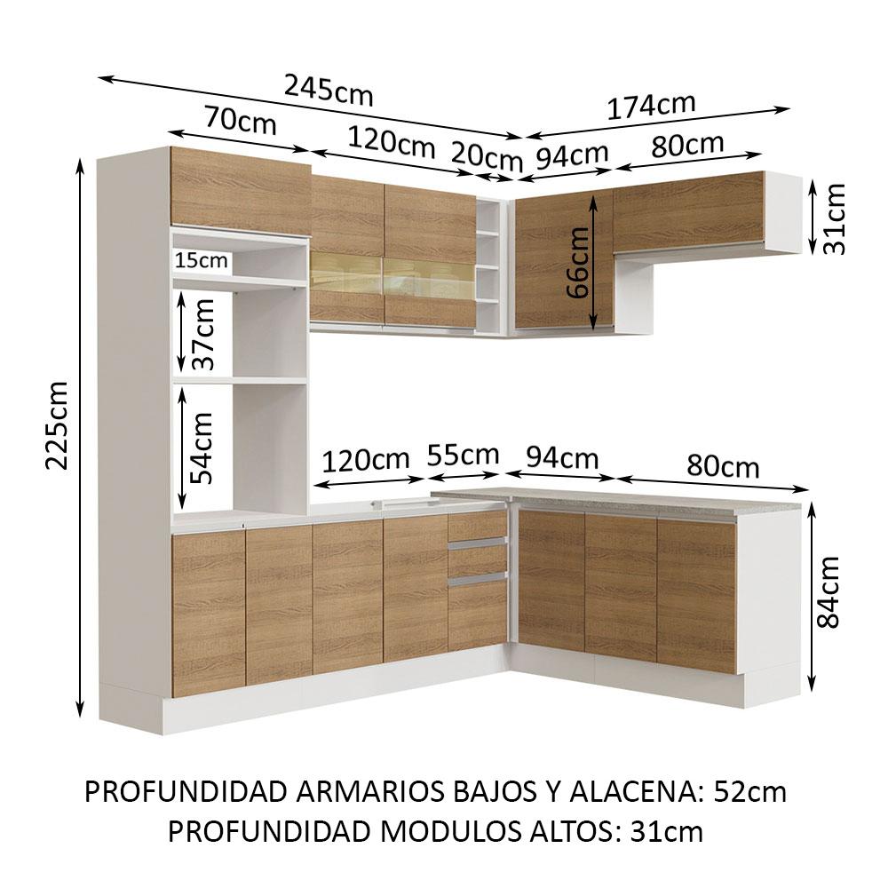 Foto 3 | Cocina Integral Esquinera Madesa Glamy 419 cm - Blanco/Marrón  01