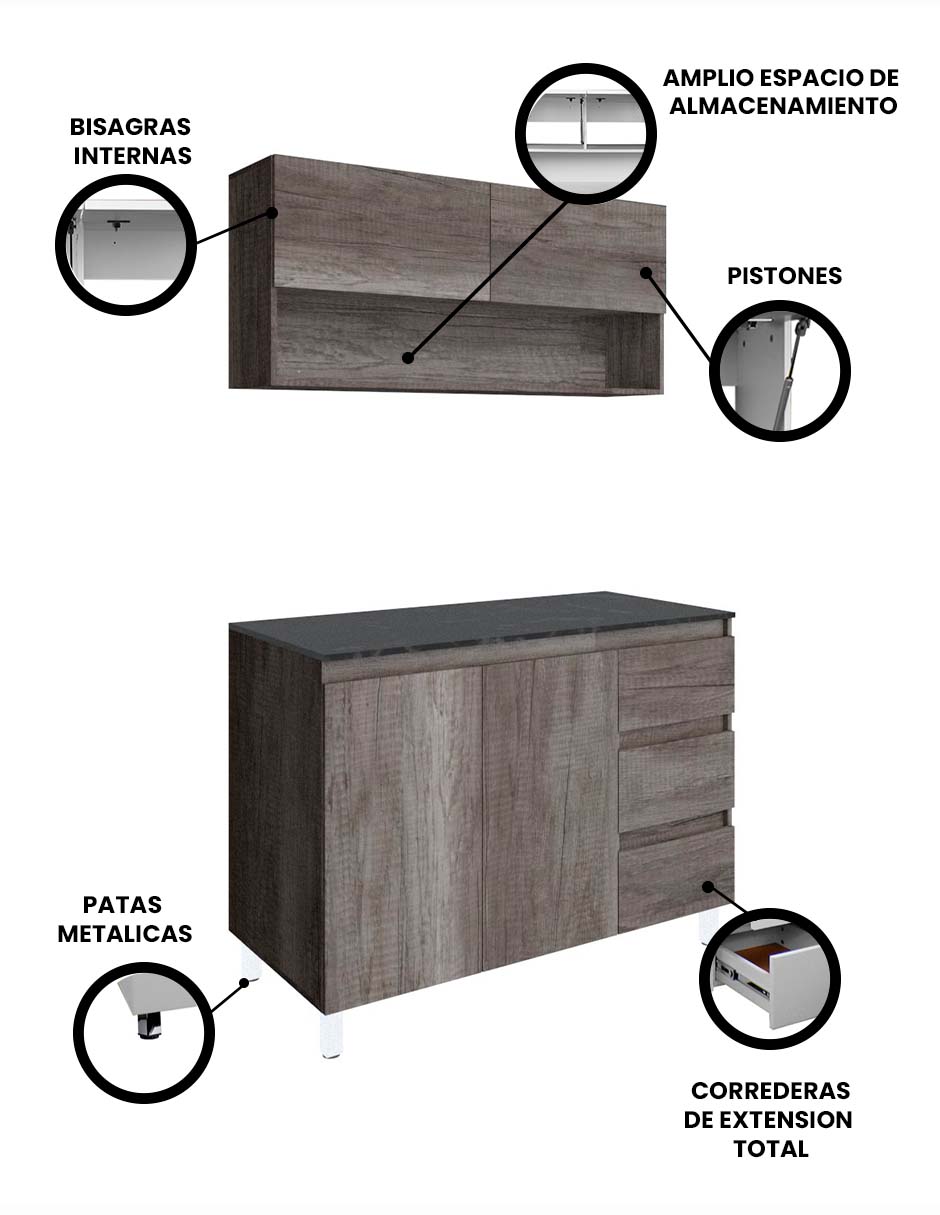 Foto 3 | Cocina Integral Con Alacena Superior E Inferior Modelo Azaela