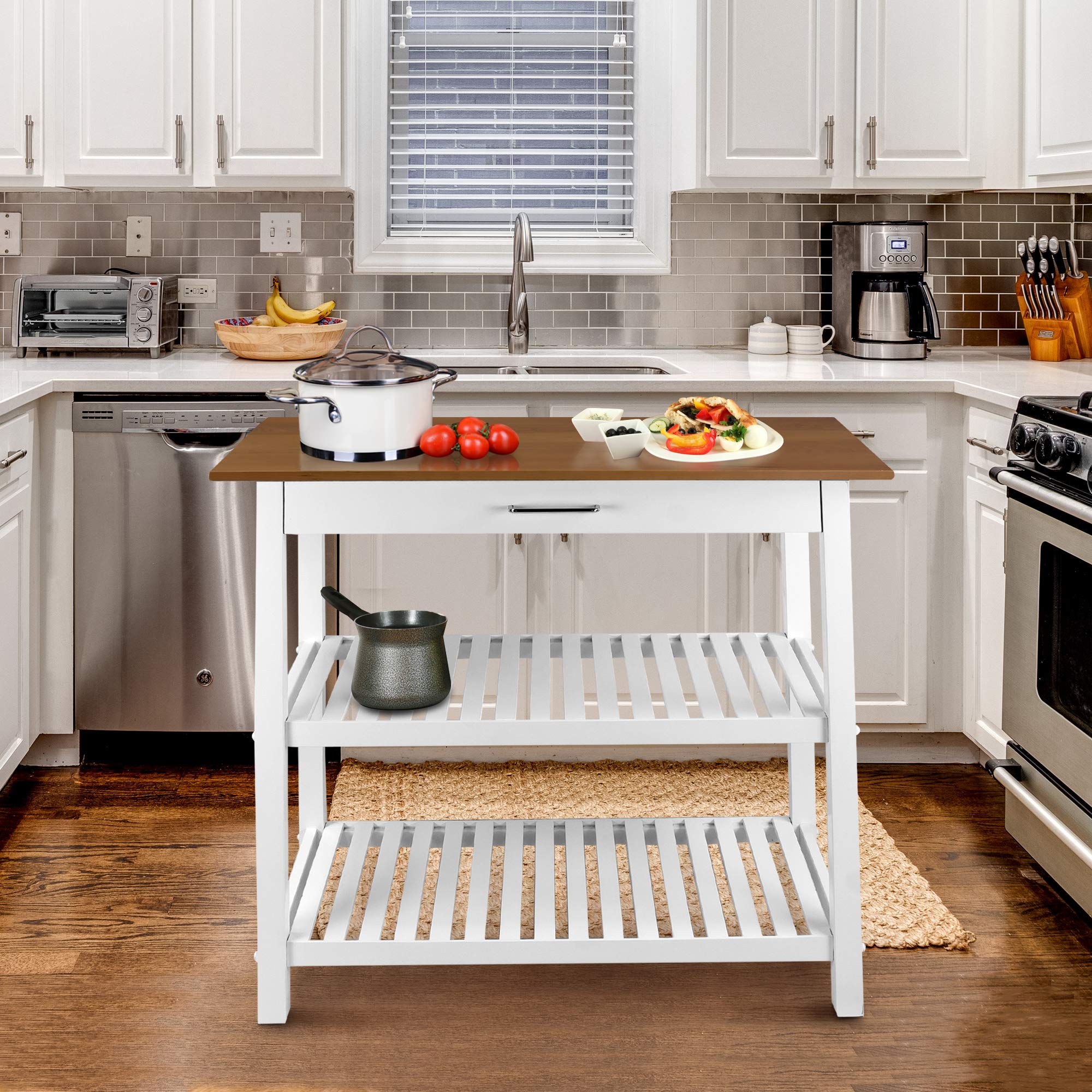 Foto 3 pulgar | Isla De Cocina Casual Para El Hogar Con Tapa Americana Lisa Blanca - Venta Internacional.