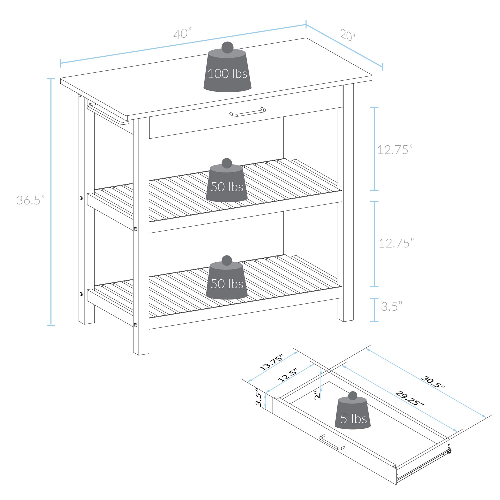 Foto 5 pulgar | Isla De Cocina Casual Para El Hogar Con Tapa Americana Lisa Blanca - Venta Internacional.