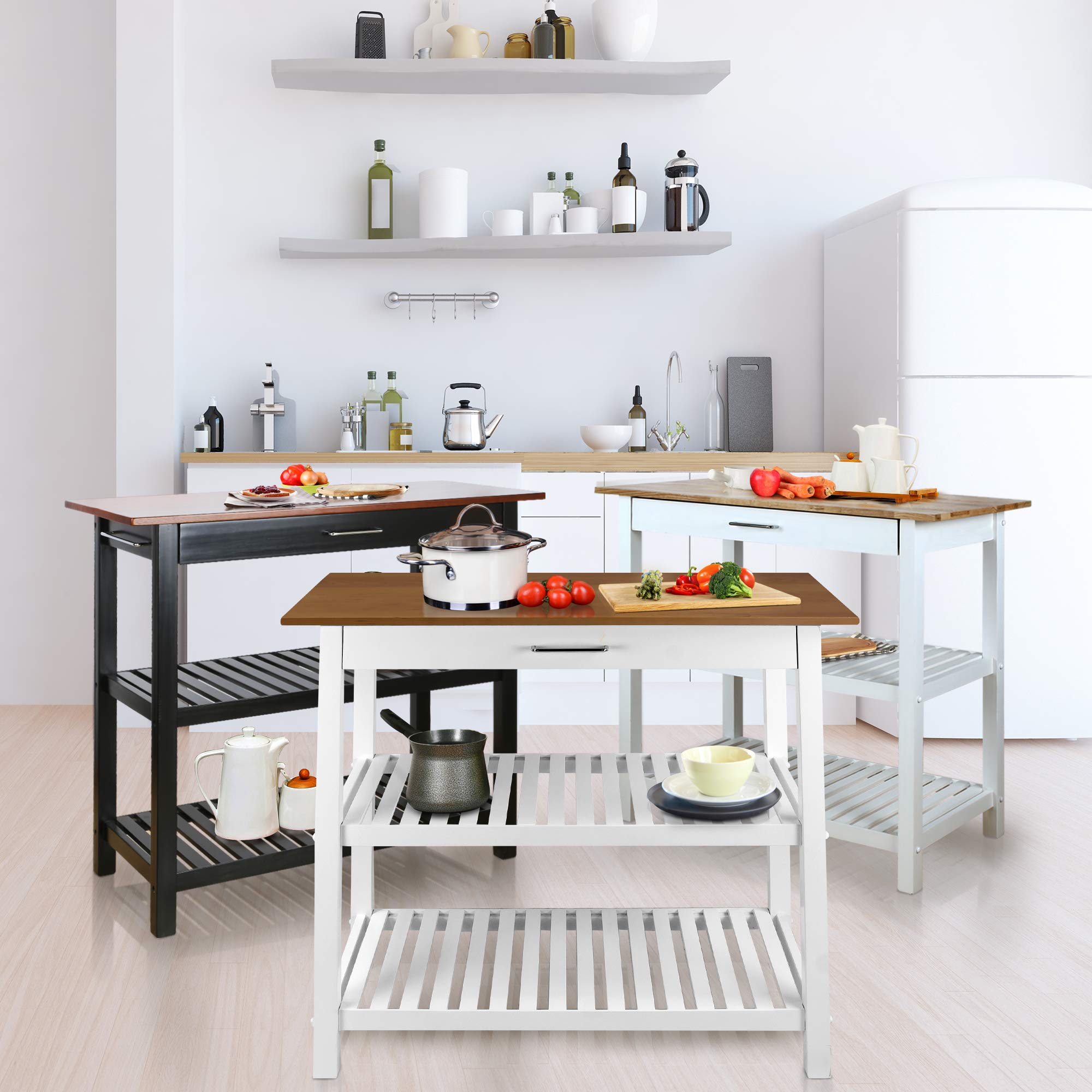 Foto 6 pulgar | Isla De Cocina Casual Para El Hogar Con Tapa Americana Lisa Blanca - Venta Internacional.
