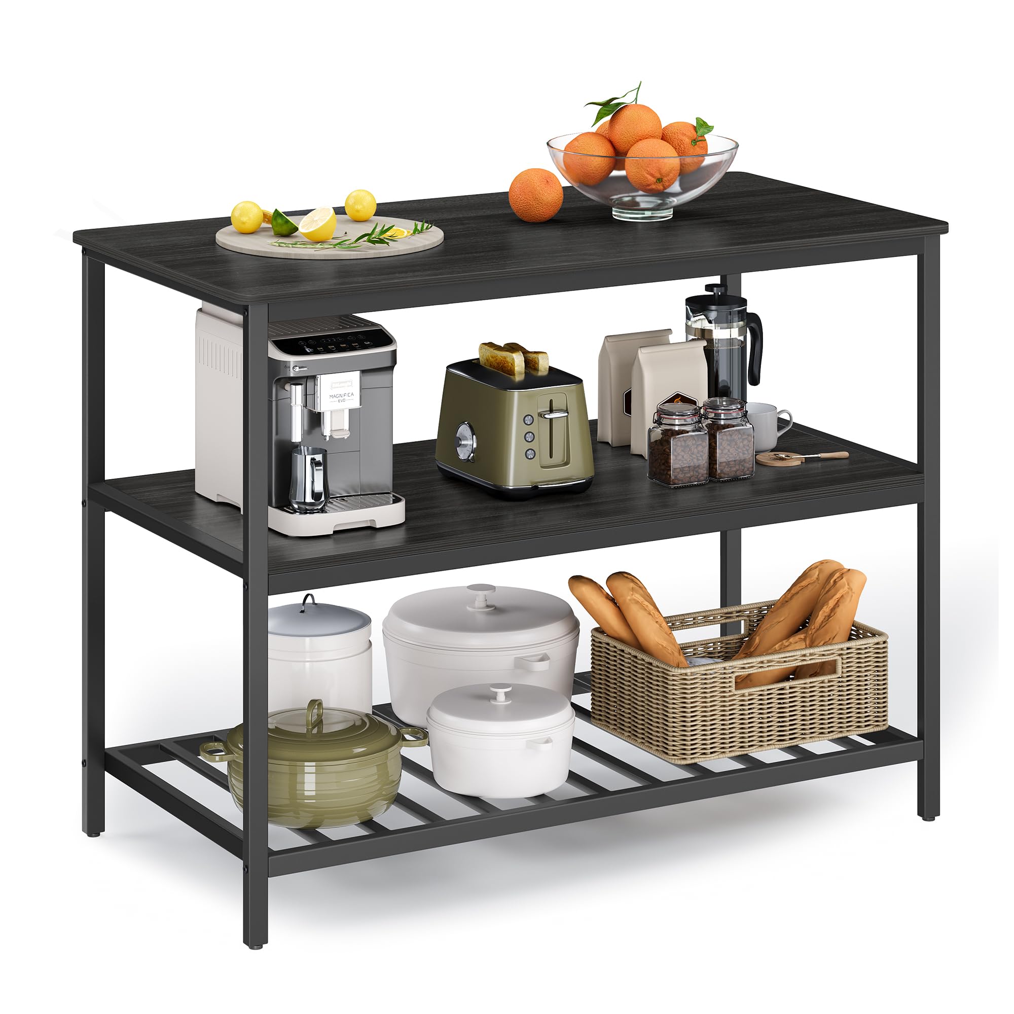 Isla De Cocina Vasagle Ukki001b42 Con 3 Estantes De Roble Ebonizado - Venta Internacional.
