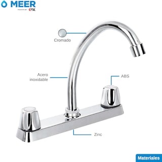 Foto 3 | Mezcladora para Fregadero CNX Plateado de ABS con Cuello Arqueado y Doble Mando
