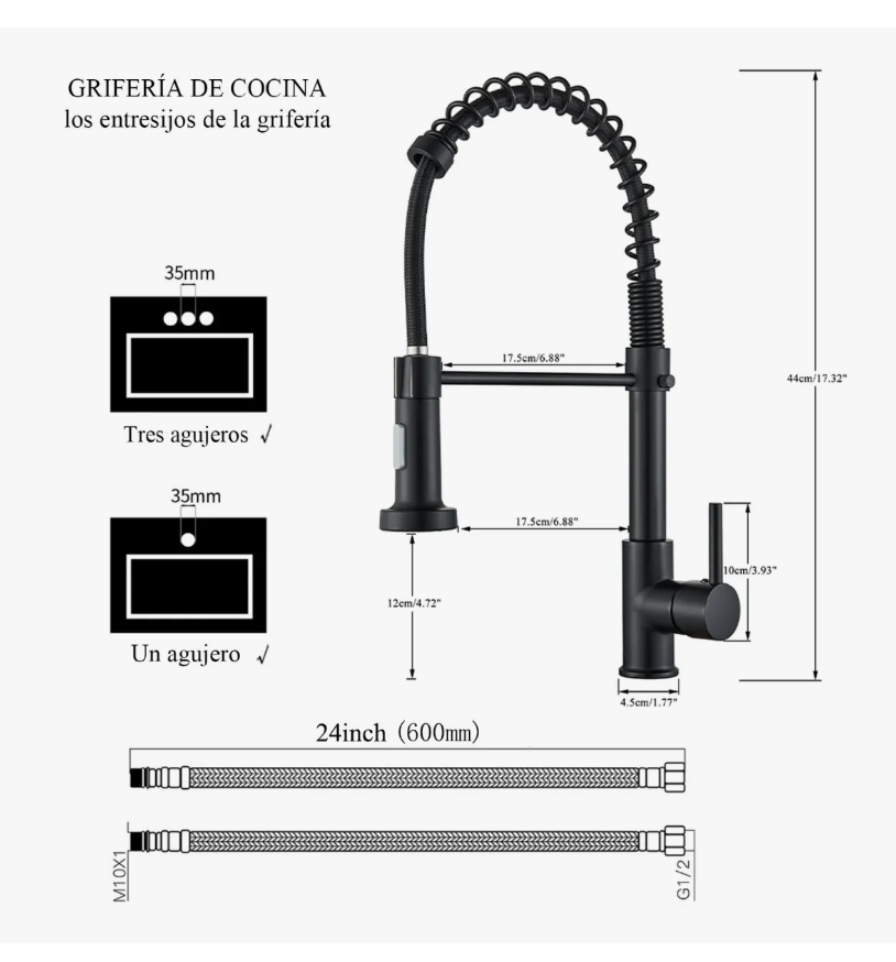 Foto 2 | Mezcladora Para Tarja Monomando Grifo De Cocina Negro