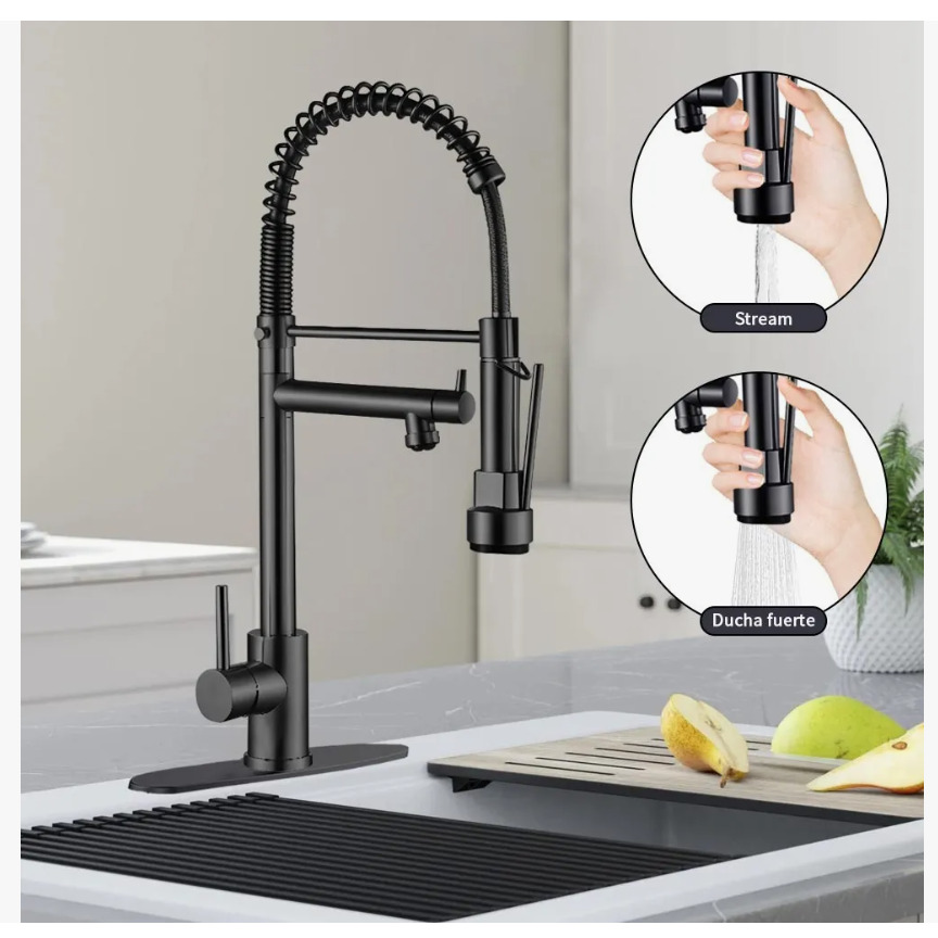 Foto 3 | Grifo Mezcladora Fregadero Cocina Llave Monomando Negro