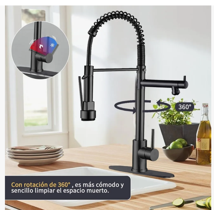 Foto 4 | Grifo Mezcladora Fregadero Cocina Llave Monomando Negro