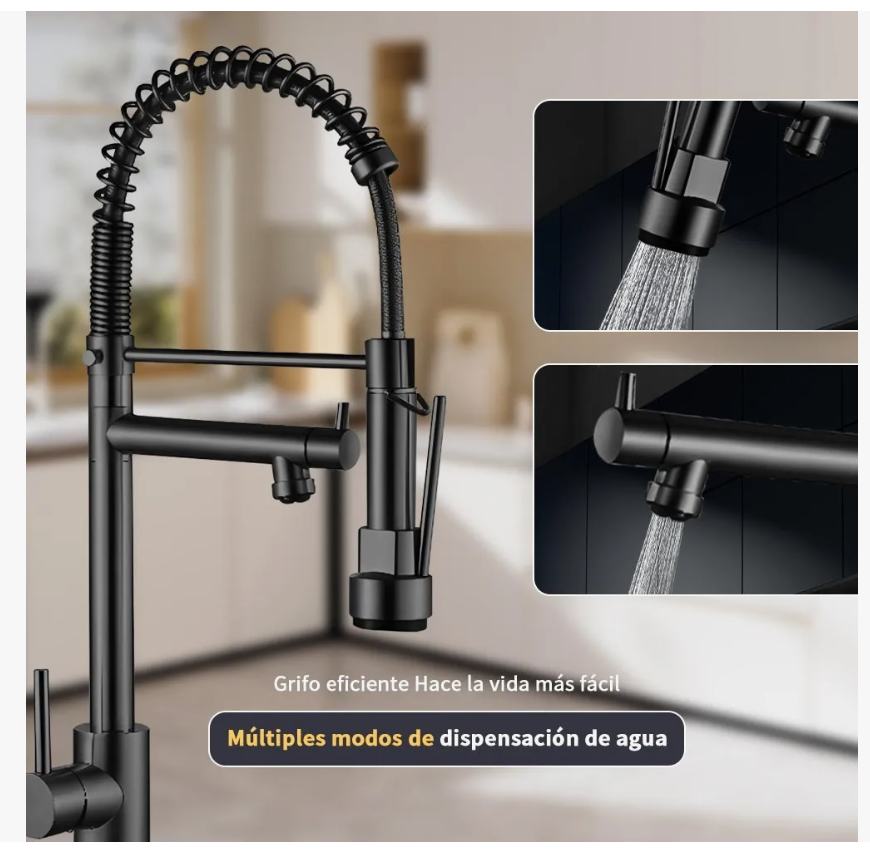 Foto 5 | Grifo Mezcladora Fregadero Cocina Llave Monomando Negro