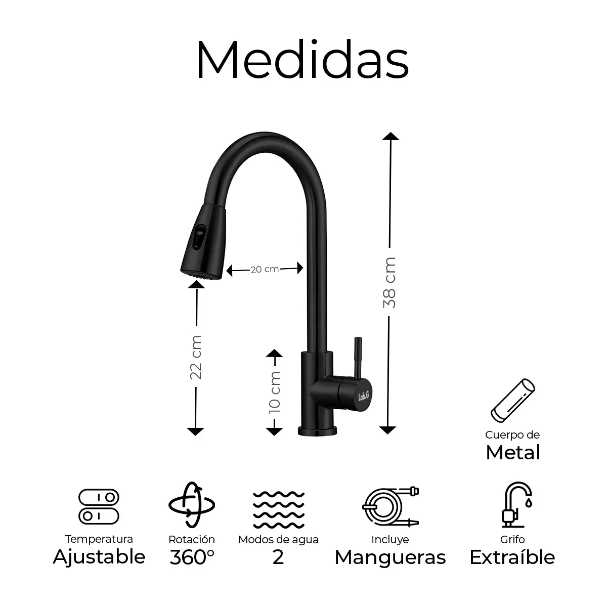 Foto 3 pulgar | Grifo Mezclador Para Fregadero Flexible Llave De Cocina Lab.g Negro