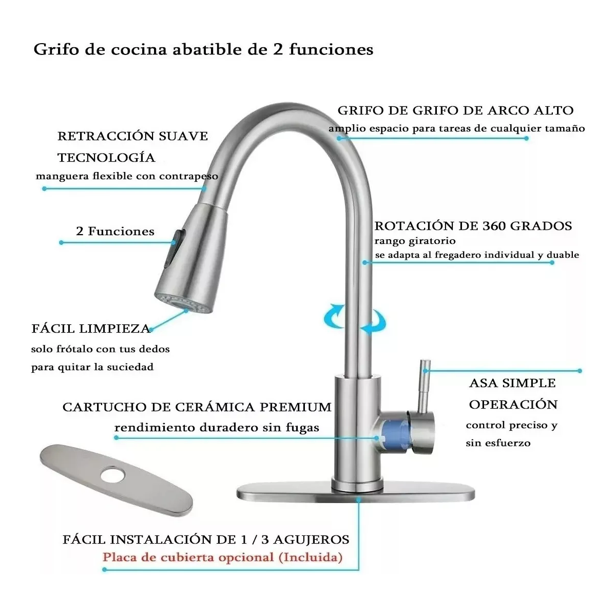Foto 2 | Mezcladora Para Fregadero Con Manija Flexible Monomando Lab.g Plata
