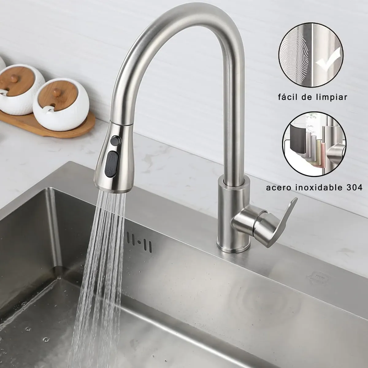 Foto 5 | Mezcladora Para Fregadero Con Manija Flexible Monomando Lab.g Plata