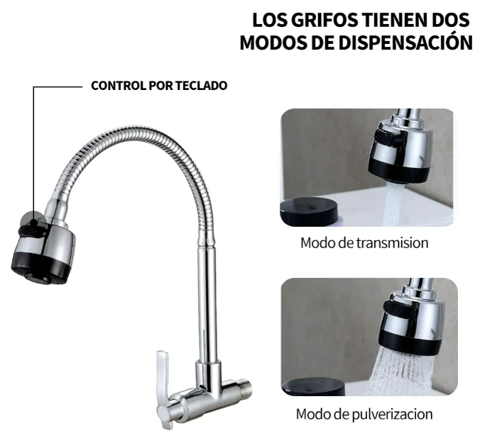 Foto 2 | Xtellar Grifo De Cocina Flexible De Doble Comando  Moderno Y Lujoso  Mezclador Giratorio 360°