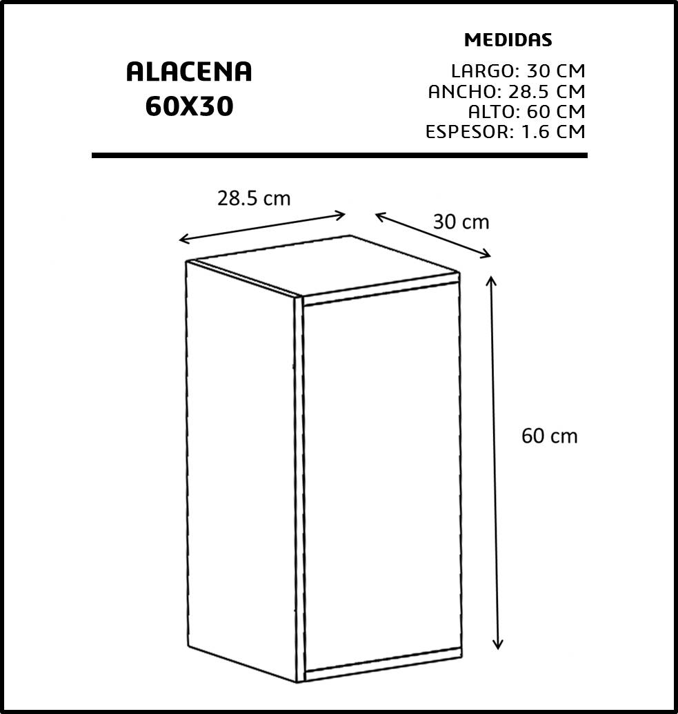 Foto 5 pulgar | Alacena AL-60X30-NM/OX color Negro 1 Puerta