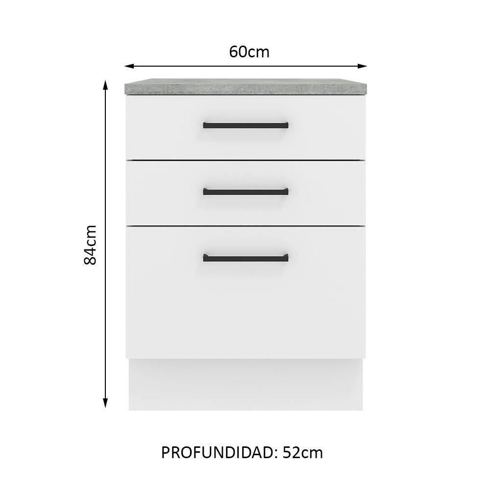 Foto 3 pulgar | Mueble Inferior de Cocina Madesa Agata 60 CM 3 Cajones