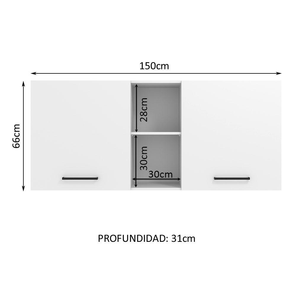 Foto 2 | Mueble Superior de Cocina Madesa Agata 150 cm 2 Puertas y 2 Nichos Blanco