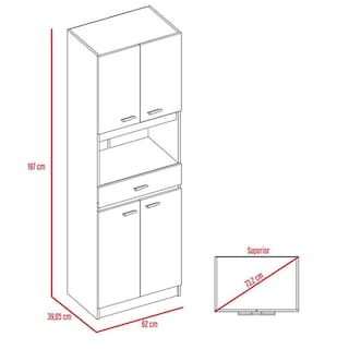 Foto 7 | Módulo para Microondas Ankara color Wengue con Blanco - Un Cajón y Cuatro Puertas Abatibles