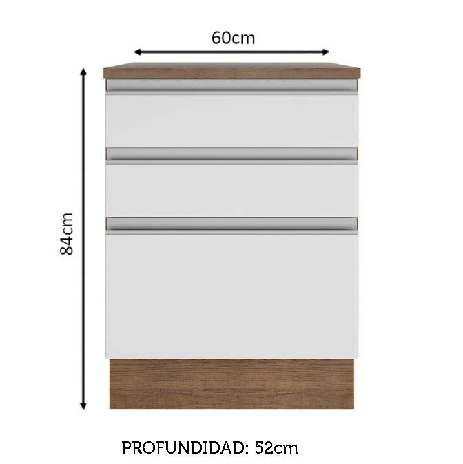 Foto 3 pulgar | Mueble de Cocina 60 cm 3 Cajones Madesa Glamy Marrón