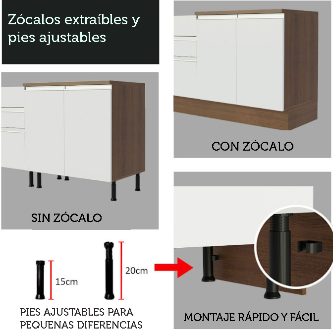 Foto 8 pulgar | Mueble de Cocina 60 cm 3 Cajones Madesa Glamy Marrón