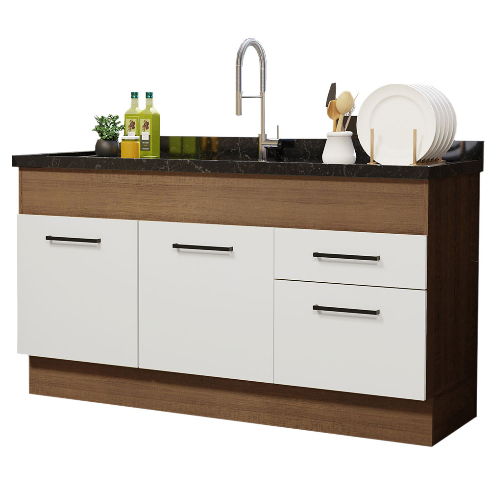 Mueble de Cocina para Fregadero Madesa Agata 150 cm 2 Puertas y 2 Cajones Marrón