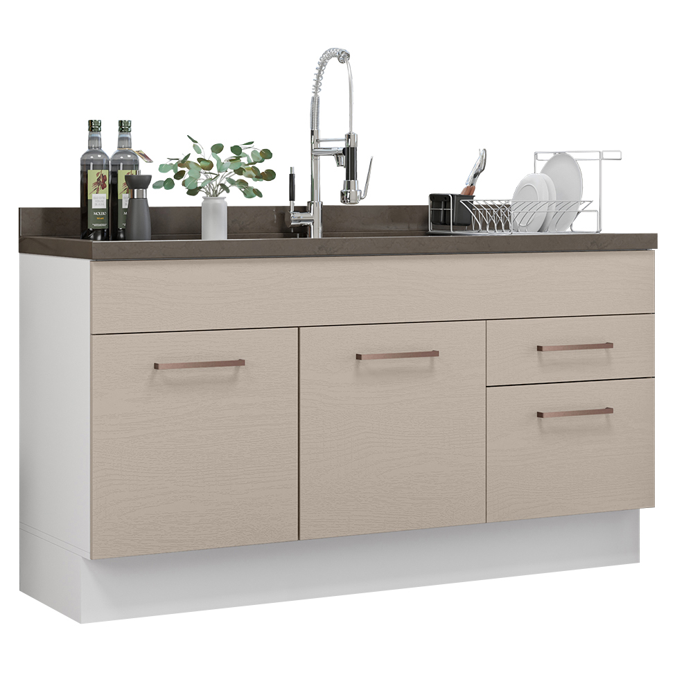 Mueble de Cocina para Fregadero 150 cm 2 Puertas y 2 Cajones Madesa Agata  Blanco