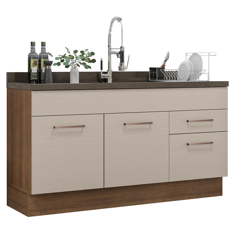 Mueble de Cocina para Fregadero 150 cm 2 Puertas y 2 Cajones Madesa Agata Marrón