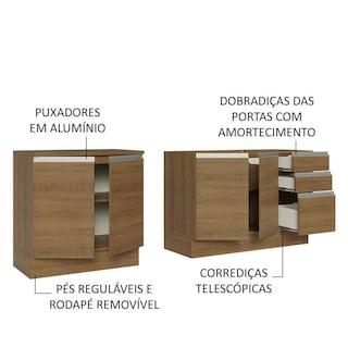 Foto 4 | 2 Muebles de Cocina Madesa Glamy Marrón 4 Puertas y 3 Cajones - sin Tablero ni Fregadero