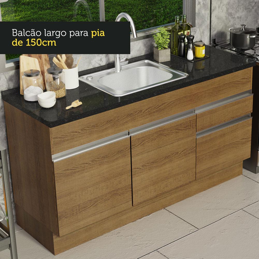 Foto 3 pulgar | Mueble de Cocina para Fregadero Madesa Glamy 150 Cm 2 Puertas y 2 Cajones Marrón