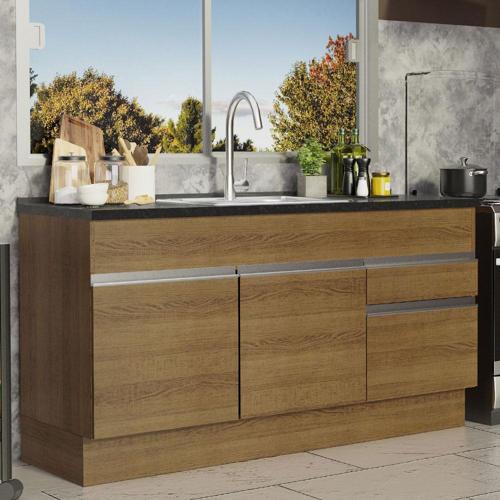 Foto 5 | Mueble de Cocina para Fregadero Madesa Glamy 150 Cm 2 Puertas y 2 Cajones Marrón