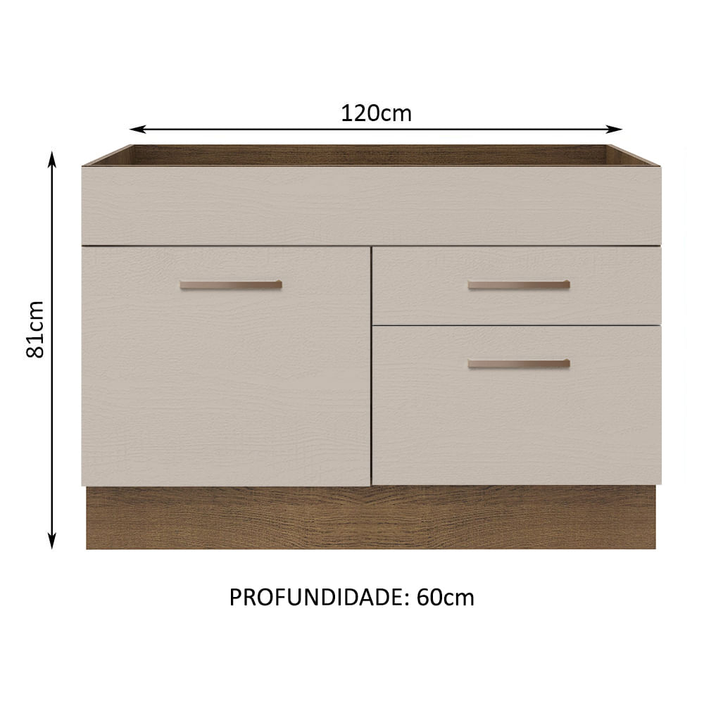 Foto 3 pulgar | Mueble de Cocina Madesa Ágata 120 x 60 cm 1 Puerta 2 Cajones sin Tablero