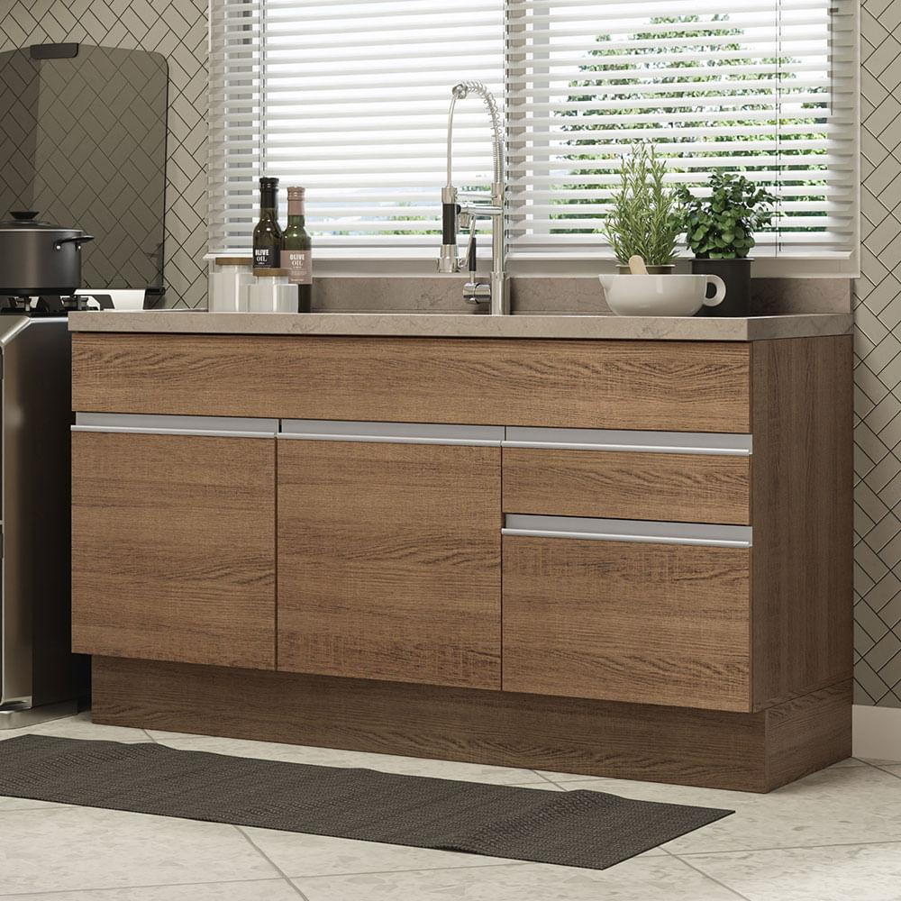 Foto 2 | Mueble de Cocina Madesa Glamy 150 cm 2 Cajones 2 Puertas sin Tablero ni Fregadero Marrón