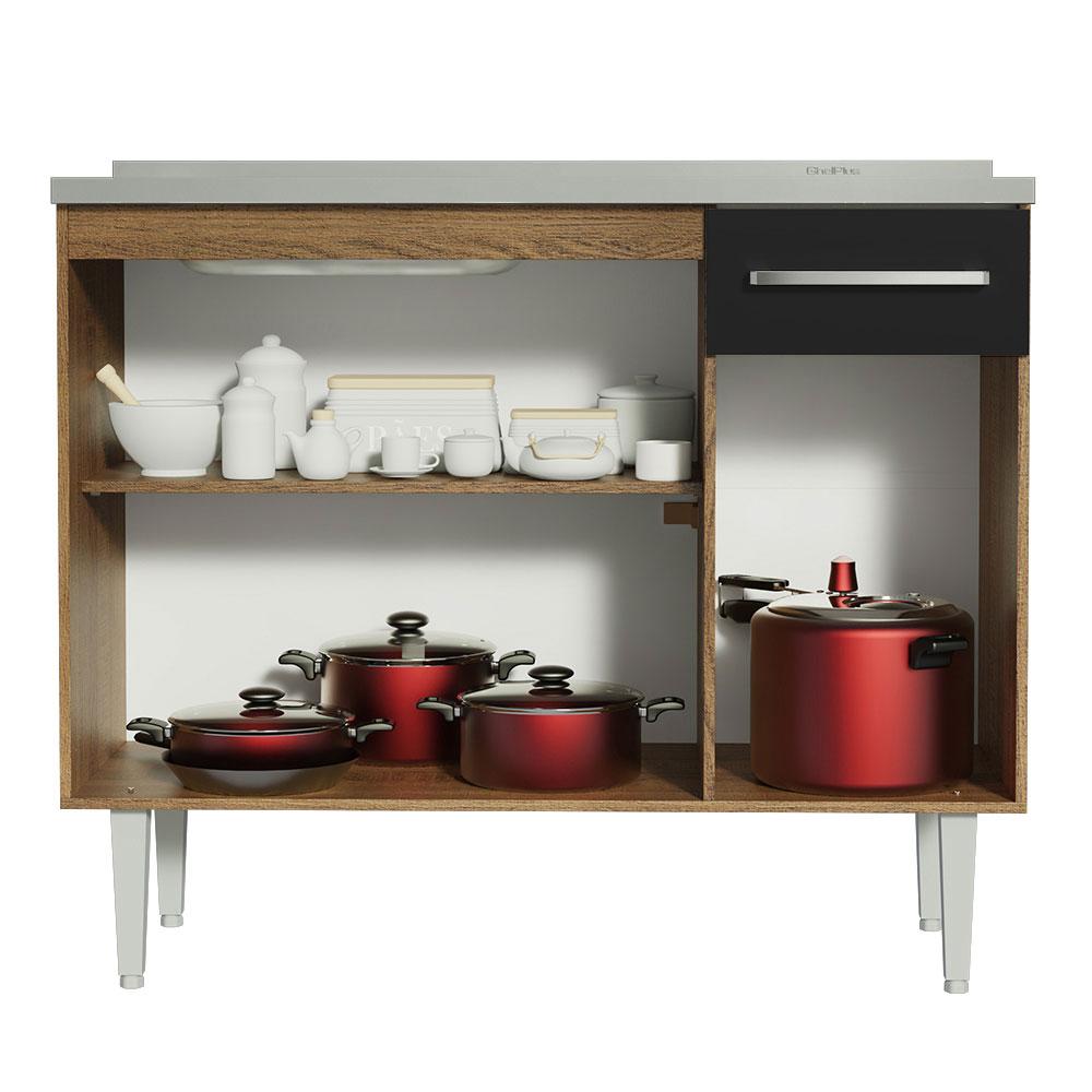 Foto 5 pulgar | Mueble De Cocina 3 Puertas Y 1 Cajón 105cm Emilly Madesa - Marron/negro