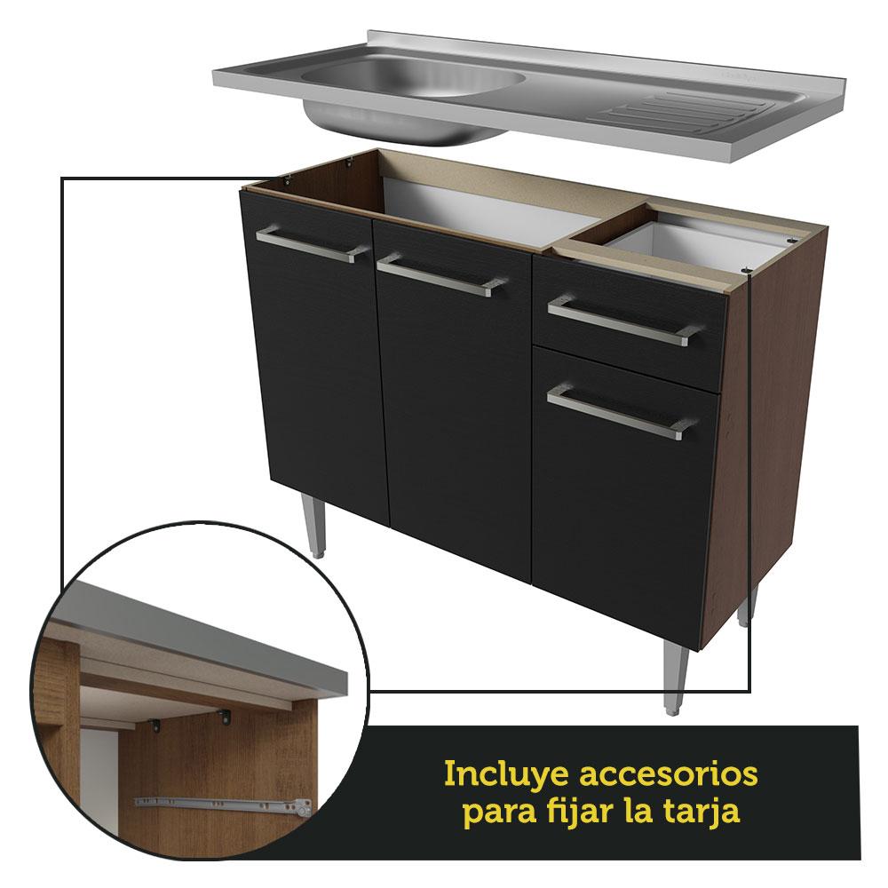 Foto 7 pulgar | Mueble De Cocina 3 Puertas Y 1 Cajón 105cm Emilly Madesa - Marron/negro