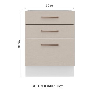 Foto 2 | Mueble De Cocina 60 X 60 Cm 3 Cajones Sin Tablero Agata Madesa