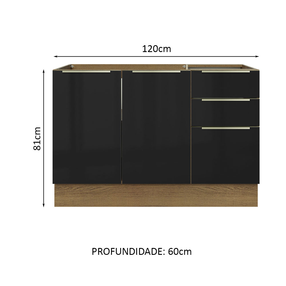 Foto 3 pulgar | Gabinete Bajo de Cocina de Fregadero Madesa Negro 2 Puertas 3 Cajones - sin Encimera