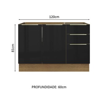 Foto 2 | Gabinete Bajo de Cocina de Fregadero Madesa Negro 2 Puertas 3 Cajones - sin Encimera