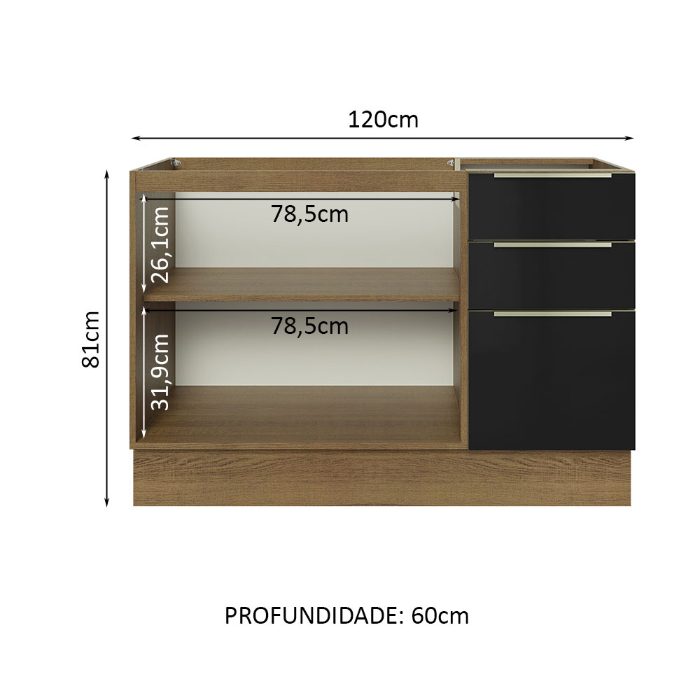 Foto 4 pulgar | Gabinete Bajo de Cocina de Fregadero Madesa Negro 2 Puertas 3 Cajones - sin Encimera