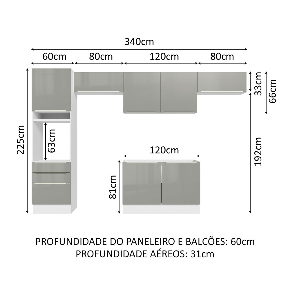 Foto 3 | Gabinete de Cocina Integral Completa Madesa Lux Blanco/Gris