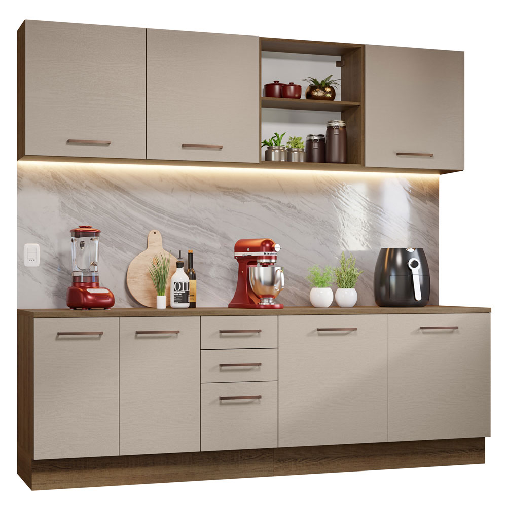 Cocina Integral Madesa Ágata 240 cm x 60 cm de Profundidad - con Encimera