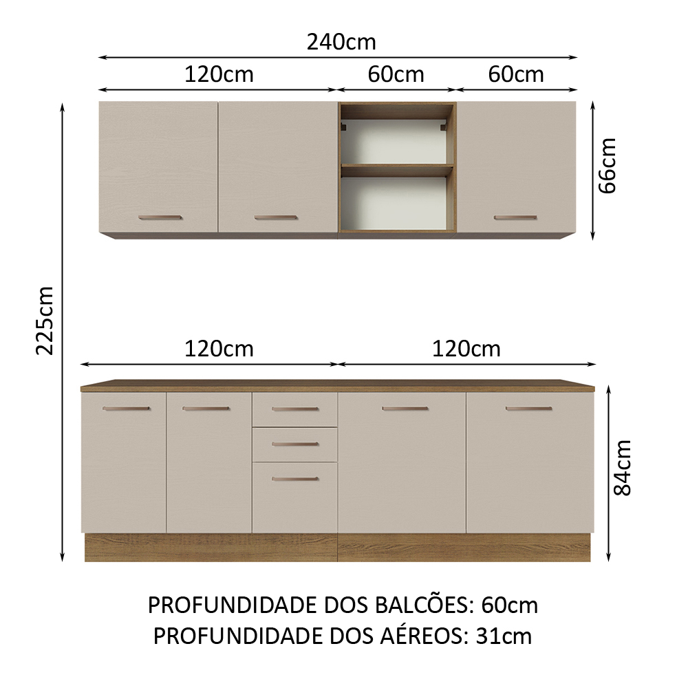 Foto 3 pulgar | Cocina Integral Madesa Ágata 240 cm x 60 cm de Profundidad - con Encimera