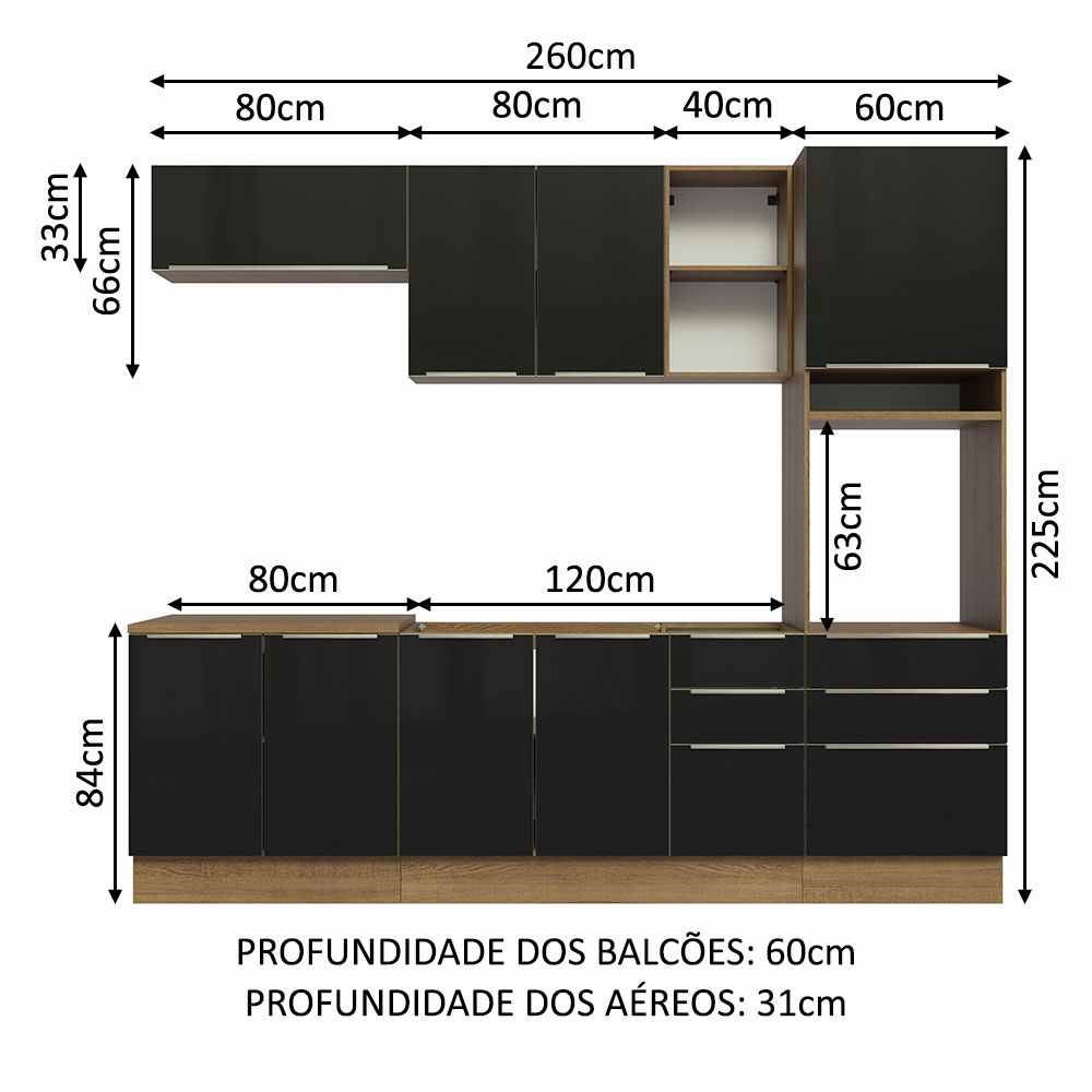 Foto 4 pulgar | Gabinete de Cocina Integral Completa Madesa 260 cm Lux Rústico Negro 08