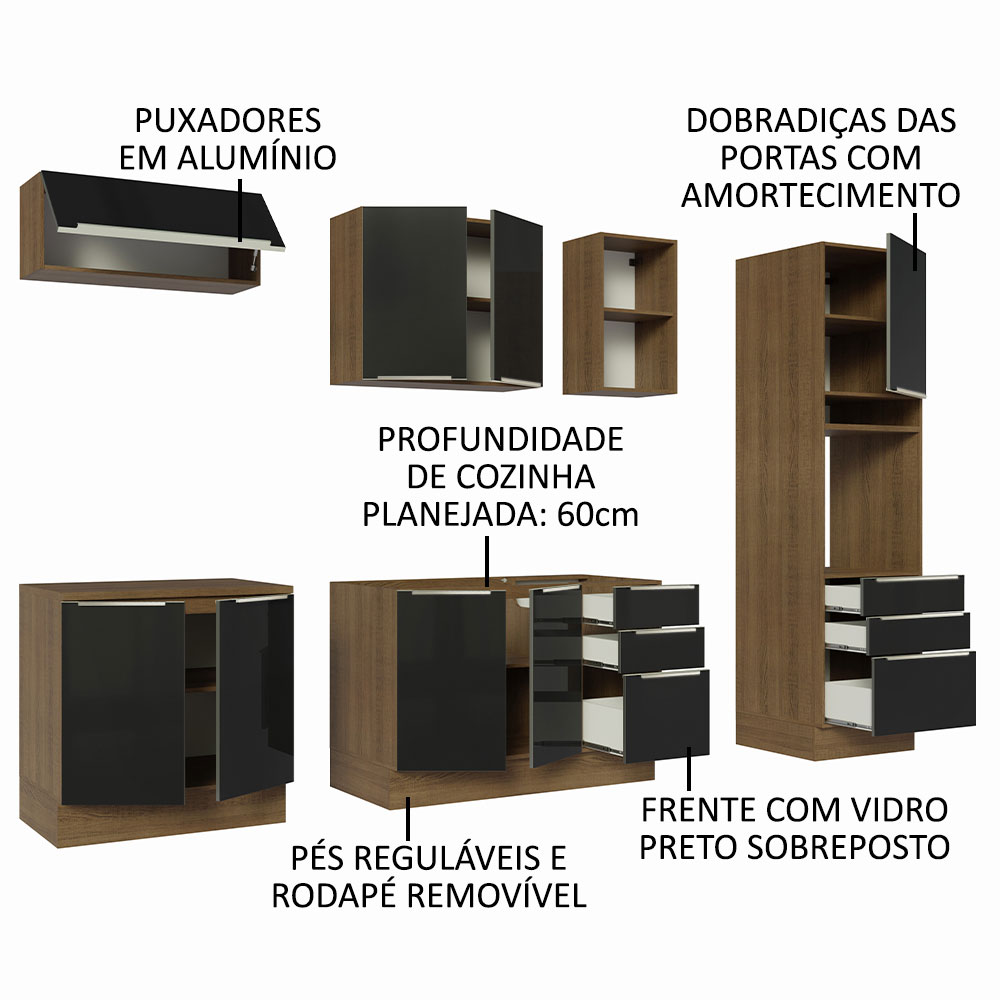 Foto 5 pulgar | Gabinete de Cocina Integral Completa Madesa 260 cm Lux Rústico Negro 08