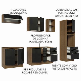 Foto 4 | Gabinete de Cocina Integral Completa Madesa 260 cm Lux Rústico Negro 08
