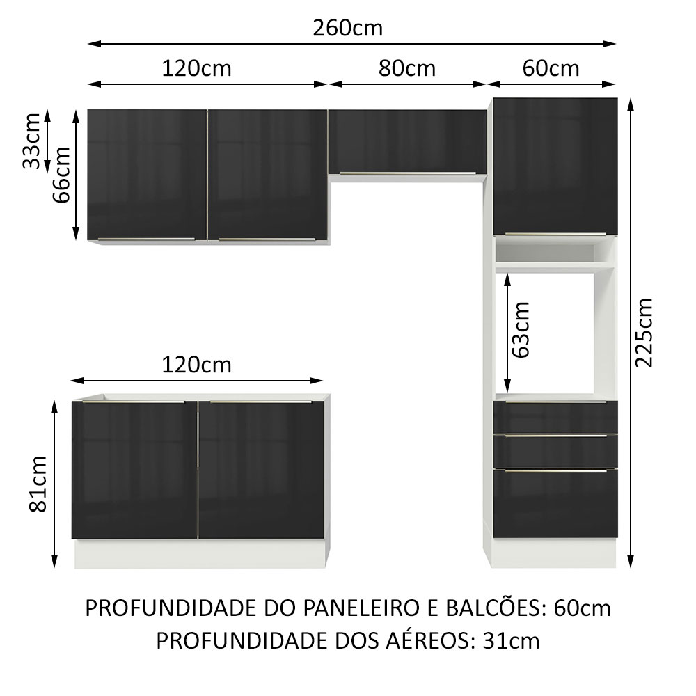 Foto 3 | Gabinete de Cocina Integral Completa Madesa 260 cm Lux Blanco Negro 05